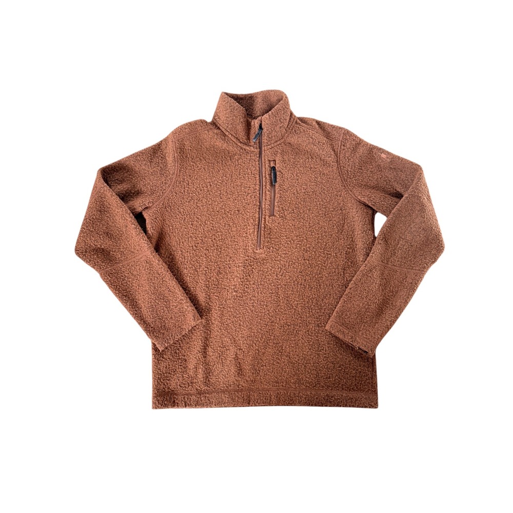 Smartwool Mens Large Quarter Zip Wool Blend Fleece Pullover Rust Brown Hiking